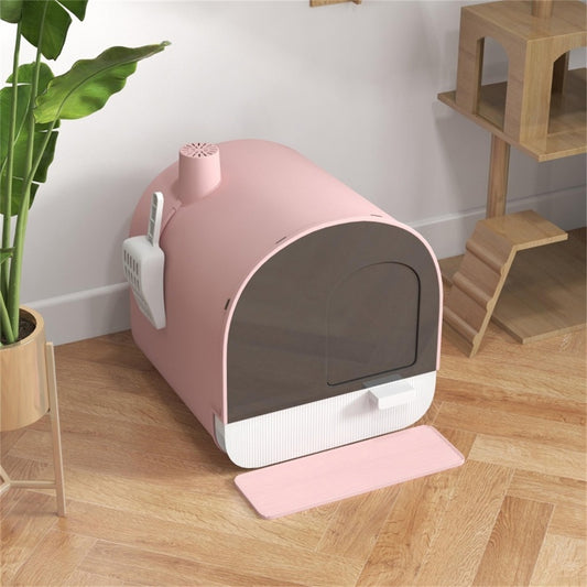 Fully Enclosed Cat Litter Box - Pink Collar