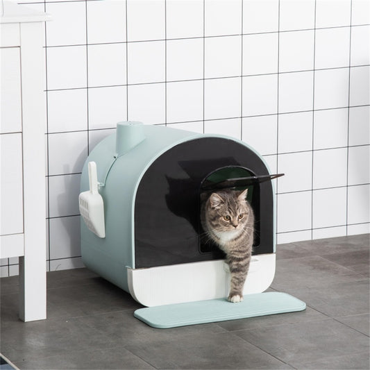 Fully Enclosed Cat Litter Box - Green Color